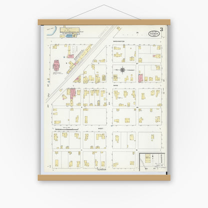 Old map wall art mockup — magnetic wood frame on white wall — Sanborn Fire Insurance Map from Genoa, Ottawa County, Ohio (1910), Sheet #0003