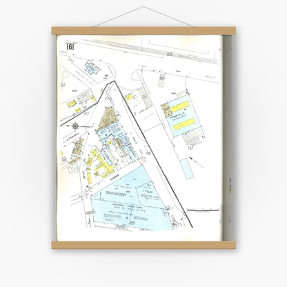 Old map wall art mockup — magnetic wood frame on white wall — Sanborn Fire Insurance Map from Honolulu, Oahu County, Hawaii (1955), Sheet #0161