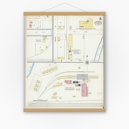Old map wall art mockup — magnetic wood frame on white wall — Sanborn Fire Insurance Map from Pulaski, Pulaski County, Virginia (1903), Sheet #0005