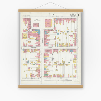 Old map wall art mockup — magnetic wood frame on white wall — Sanborn Fire Insurance Map from Carlisle, Cumberland County, Pennsylvania (1902), Sheet #0007
