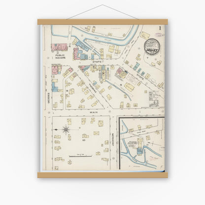 Old map wall art mockup — magnetic wood frame on white wall — Sanborn Fire Insurance Map from Holley, Orleans County, New York (1885), Sheet #0001