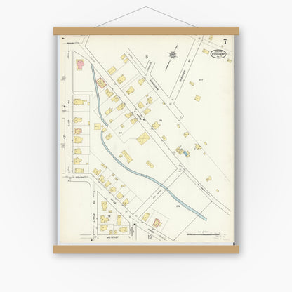 Old map wall art mockup — magnetic wood frame on white wall — Sanborn Fire Insurance Map from Ridgway, Elk County, Pennsylvania (1915), Sheet #0007