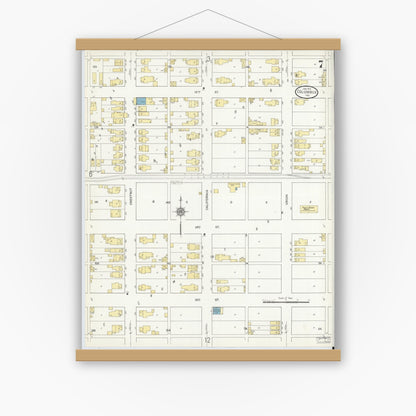 Old map wall art mockup — magnetic wood frame on white wall — Sanborn Fire Insurance Map from Columbus, Bartholomew County, Indiana (1912), Sheet #0007