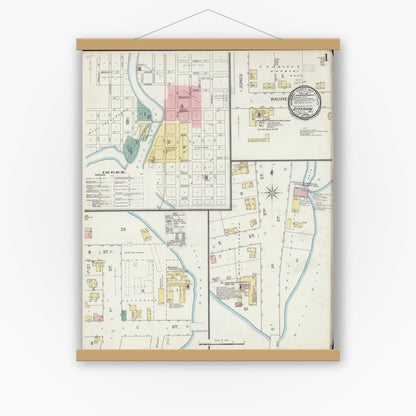 Old map wall art mockup — magnetic wood frame on white wall — Sanborn Fire Insurance Map from Jefferson, Jefferson County, Wisconsin (1892), Sheet #0001
