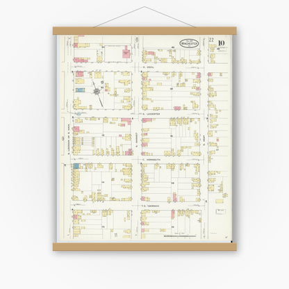 Old map wall art mockup — magnetic wood frame on white wall — Sanborn Fire Insurance Map from Winchester, Independent Cities, Virginia (1912), Sheet #0010