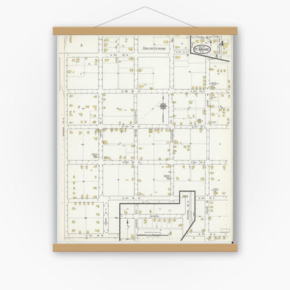 Old map wall art mockup — magnetic wood frame on white wall — Sanborn Fire Insurance Map from Fort Meade, Polk County, Florida (1917), Sheet #0004