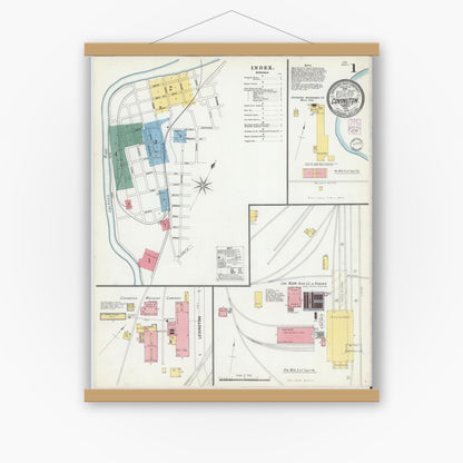 Old map wall art mockup — magnetic wood frame on white wall — Sanborn Fire Insurance Map from Covington, Independent Cities, Virginia (1902) - Complete Map Set