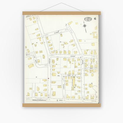 Old map wall art mockup — magnetic wood frame on white wall — Sanborn Fire Insurance Map from Stoneham, Middlesex County, Massachusetts (1916), Sheet #0006