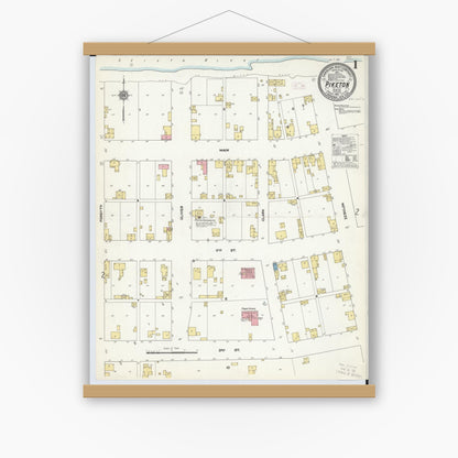 Old map wall art mockup — magnetic wood frame on white wall — Sanborn Fire Insurance Map from Piketon, Pike County, Ohio (1911) - Complete Map Set