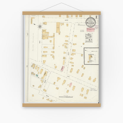 Old map wall art mockup — magnetic wood frame on white wall — Sanborn Fire Insurance Map from Miles Grove, Erie County, Pennsylvania (1904) - Complete Map Set