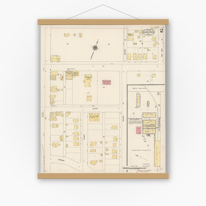 Old map wall art mockup — magnetic wood frame on white wall — Sanborn Fire Insurance Map from Chula Vista, San Diego County, California (1918), Sheet #0002