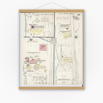 Old map wall art mockup — magnetic wood frame on white wall — Sanborn Fire Insurance Map from Quincy, Adams County, Illinois (1883), Sheet #0021