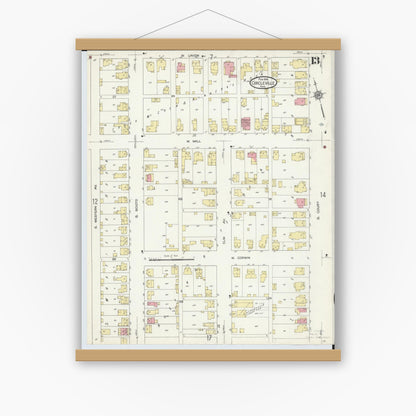 Old map wall art mockup — magnetic wood frame on white wall — Sanborn Fire Insurance Map from Circleville, Pickaway County, Ohio (1914), Sheet #0013