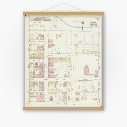 Old map wall art mockup — magnetic wood frame on white wall — Sanborn Fire Insurance Map from Neillsville, Clark County, Wisconsin (1914), Sheet #0002