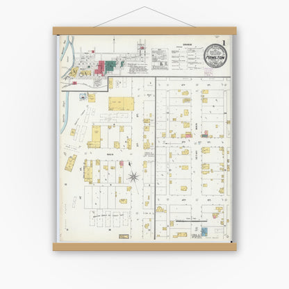 Old map wall art mockup — magnetic wood frame on white wall — Sanborn Fire Insurance Map from Hamilton, Hancock County, Illinois (1906), Sheet #0001