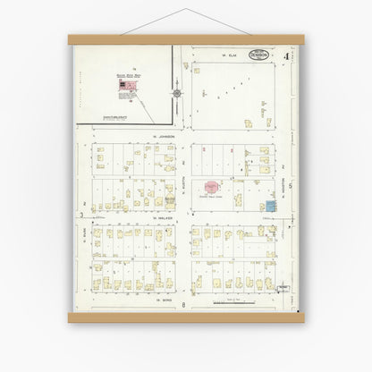 Old map wall art mockup — magnetic wood frame on white wall — Sanborn Fire Insurance Map from Denison, Grayson County, Texas (1914), Sheet #0004