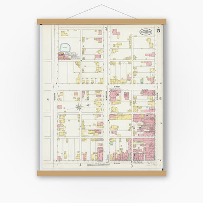 Old map wall art mockup — magnetic wood frame on white wall — Sanborn Fire Insurance Map from Hillsboro, Highland County, Ohio (1898), Sheet #0005