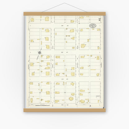 Old map wall art mockup — magnetic wood frame on white wall — Sanborn Fire Insurance Map from Hamlin, Jones County, Texas (1913), Sheet #0002