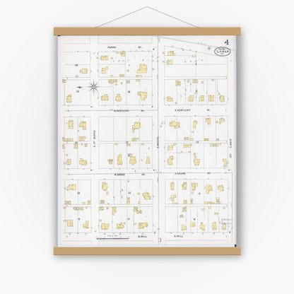 Old map wall art mockup — magnetic wood frame on white wall — Sanborn Fire Insurance Map from Lamar, Barton County, Missouri (1902), Sheet #0004