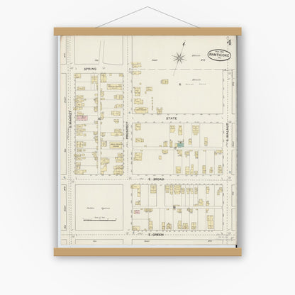 Old map wall art mockup — magnetic wood frame on white wall — Sanborn Fire Insurance Map from Nanticoke, Luzerne County, Pennsylvania (1888), Sheet #0004
