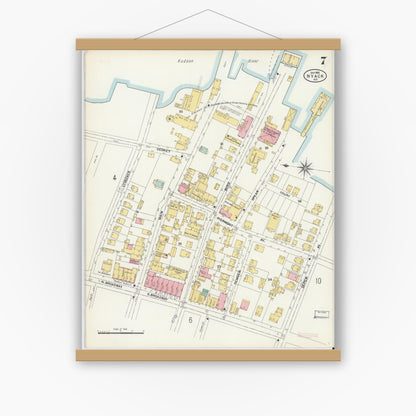 Old map wall art mockup — magnetic wood frame on white wall — Sanborn Fire Insurance Map from Nyack, Rockland County, New York. (1903), Sheet #0007