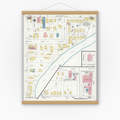 Old map wall art mockup — magnetic wood frame on white wall — Sanborn Fire Insurance Map from Elyria, Lorain County, Ohio (1925), Sheet #0030