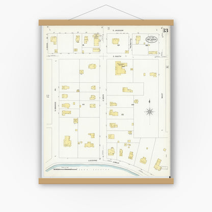 Old map wall art mockup — magnetic wood frame on white wall — Sanborn Fire Insurance Map from Orlando, Orange County, Florida (1908), Sheet #0013