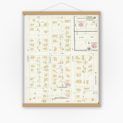 Old map wall art mockup — magnetic wood frame on white wall — Sanborn Fire Insurance Map from Mexico, Audrain County, Missouri (1908), Sheet #0009