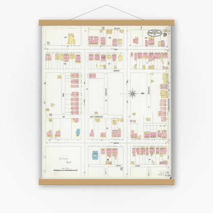 Old map wall art mockup — magnetic wood frame on white wall — Sanborn Fire Insurance Map from Phoenixville, Chester County, Pennsylvania (1906), Sheet #0009