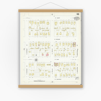 Old map wall art mockup — magnetic wood frame on white wall — Sanborn Fire Insurance Map from Denison, Grayson County, Texas (1908), Sheet #0018