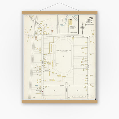 Old map wall art mockup — magnetic wood frame on white wall — Sanborn Fire Insurance Map from Corry, Erie County, Pennsylvania (1915), Sheet #0020