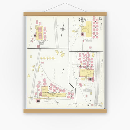 Old map wall art mockup — magnetic wood frame on white wall — Sanborn Fire Insurance Map from Toronto, Jefferson County, Ohio (1911), Sheet #0012