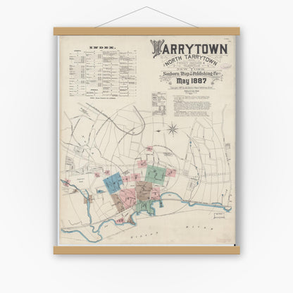 Old map wall art mockup — magnetic wood frame on white wall — Sanborn Fire Insurance Map from Tarrytown, Westchester County, New York (1887), Sheet #0001