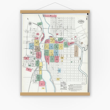 Old map wall art mockup — magnetic wood frame on white wall — Sanborn Fire Insurance Map from Green Bay, Brown County, Wisconsin (1900) - Complete Map Set