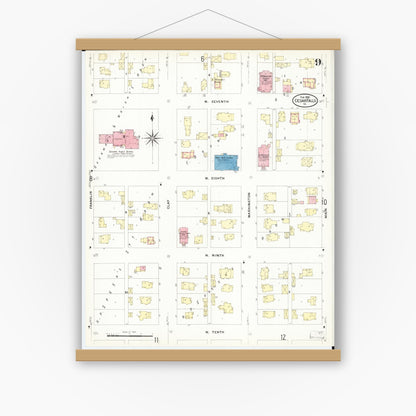 Old map wall art mockup — magnetic wood frame on white wall — Sanborn Fire Insurance Map from Cedar Falls, Black Hawk County, Iowa (1909), Sheet #0009