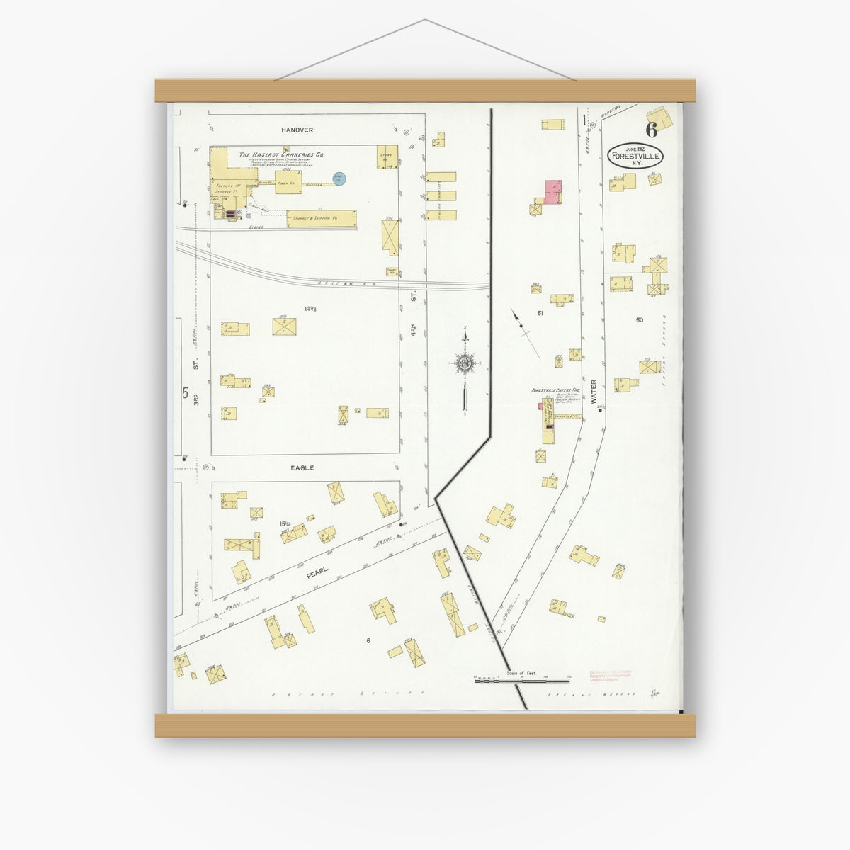 Old map wall art mockup — magnetic wood frame on white wall — Sanborn Fire Insurance Map from Forestville, Chautauqua County, New York (1912), Sheet #0006