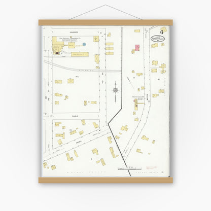 Old map wall art mockup — magnetic wood frame on white wall — Sanborn Fire Insurance Map from Forestville, Chautauqua County, New York (1912), Sheet #0006