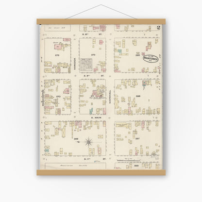 Old map wall art mockup — magnetic wood frame on white wall — Sanborn Fire Insurance Map from Manitowoc, Manitowoc County, Wisconsin (1883), Sheet #0002