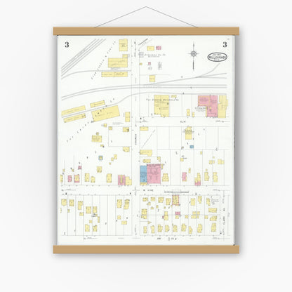 Old map wall art mockup — magnetic wood frame on white wall — Sanborn Fire Insurance Map from Willoughby, Lake County, Ohio (1931), Sheet #0003