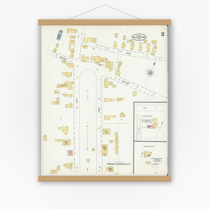 Old map wall art mockup — magnetic wood frame on white wall — Sanborn Fire Insurance Map from Belchertown, Hampshire County, Massachusetts (1905), Sheet #0002