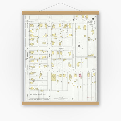Old map wall art mockup — magnetic wood frame on white wall — Sanborn Fire Insurance Map from Danville, Hendricks County, Indiana (1920), Sheet #0009