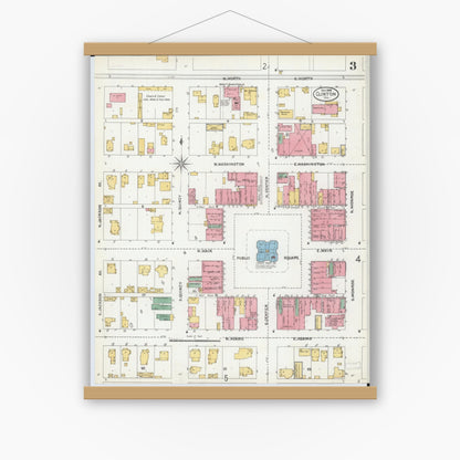 Old map wall art mockup — magnetic wood frame on white wall — Sanborn Fire Insurance Map from Clinton, De Witt County, Illinois (1904), Sheet #0003