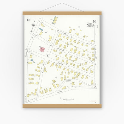 Old map wall art mockup — magnetic wood frame on white wall — Sanborn Fire Insurance Map from Athol, Worcester County, Massachusetts (1936), Sheet #0010