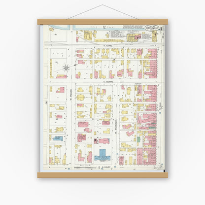 Old map wall art mockup — magnetic wood frame on white wall — Sanborn Fire Insurance Map from Circleville, Pickaway County, Ohio (1899), Sheet #0004