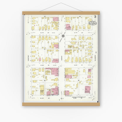 Old map wall art mockup — magnetic wood frame on white wall — Sanborn Fire Insurance Map from Mount Carmel, Wabash County, Illinois (1910), Sheet #0003