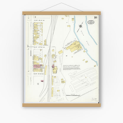 Old map wall art mockup — magnetic wood frame on white wall — Sanborn Fire Insurance Map from Lorain, Lorain County, Ohio (1910), Sheet #0010