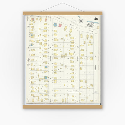 Old map wall art mockup — magnetic wood frame on white wall — Sanborn Fire Insurance Map from Beloit, Rock County, Wisconsin (1908), Sheet #0026