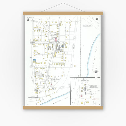 Old map wall art mockup — magnetic wood frame on white wall — Sanborn Fire Insurance Map from New Madrid, New Madrid County, Missouri (1950), Sheet #0008