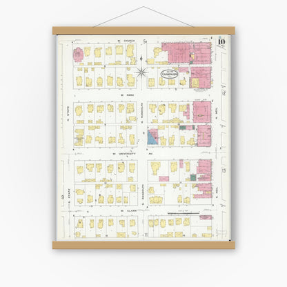 Old map wall art mockup — magnetic wood frame on white wall — Sanborn Fire Insurance Map from Champaign, Champaign County, Illinois (1909), Sheet #0010