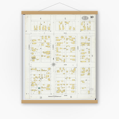 Old map wall art mockup — magnetic wood frame on white wall — Sanborn Fire Insurance Map from Escanaba, Delta County, Michigan (1899), Sheet #0010